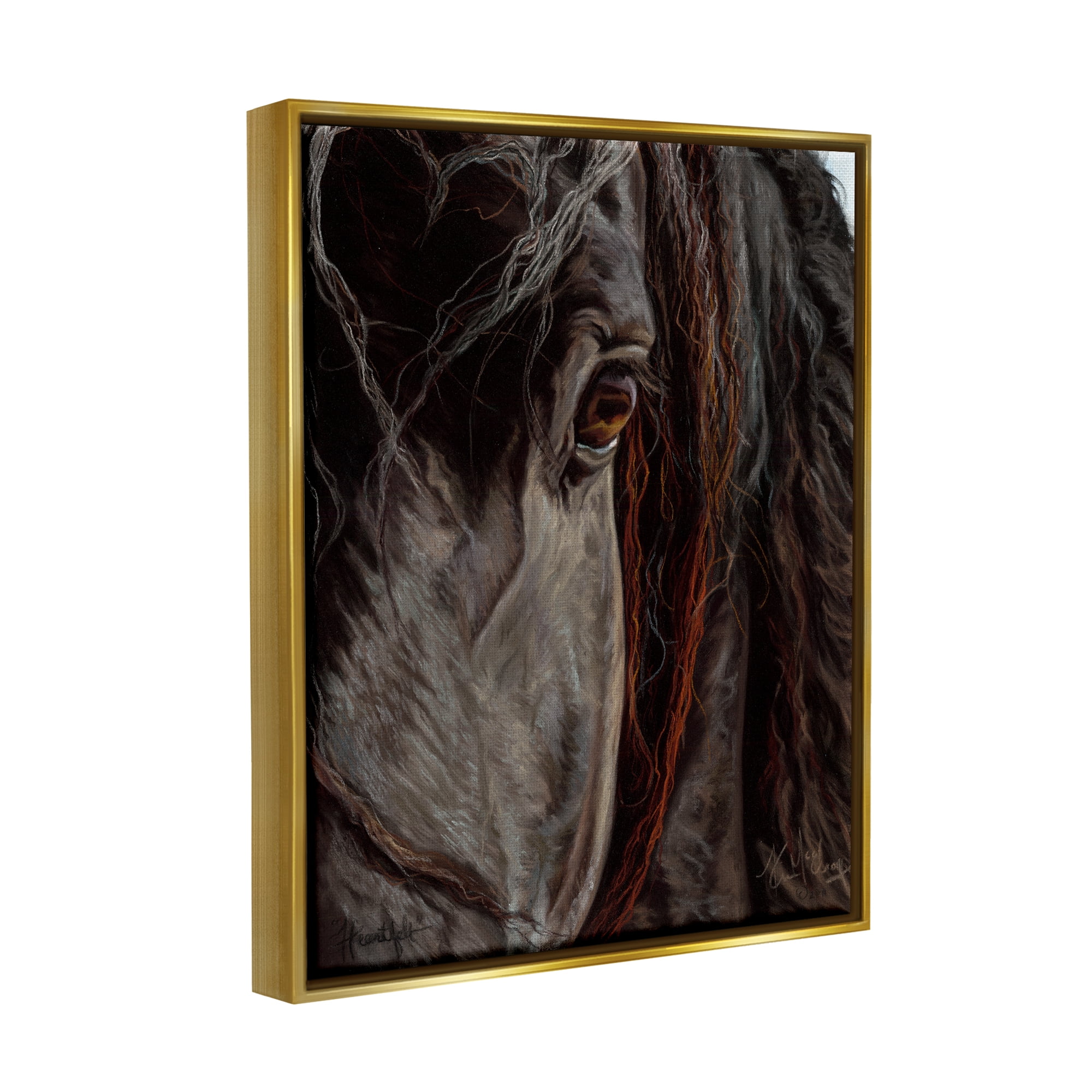 Stupell Industries Close Up Horse Portrait Animals & Insects Painting Gold Floater Framed Art Print Wall Art, 25 x 31