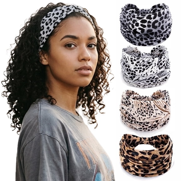4 Pack Headbands for Women Girls Vintage Leopard Headband Knotted Headwraps Criss Cross Hair Bands Accessories