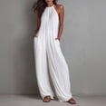 thumbnail image 2 of JULMCOMO Jumpsuits for Women Halter Sleeveless Comfy Baggy Overalls Wide Leg Pleated Casual Vacation Summer Jumpsuits White S, 2 of 5