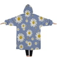 thumbnail image 2 of Oversized Wearable Blanket Hoodie,Blue Daisy Flower Pattern Sherpa Blanket Hoodie with Super Pockets,Super Warm Fuzzy Pullover for Women & Men, 2 of 6
