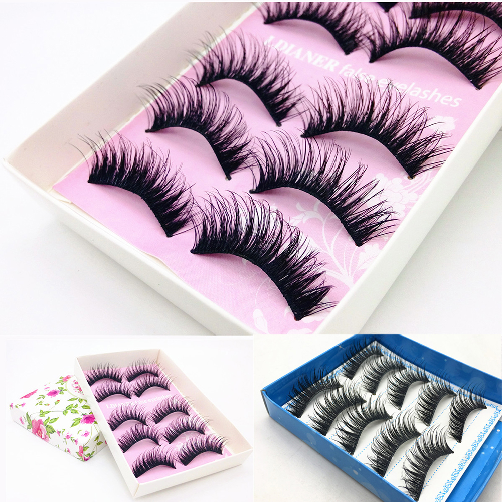 Hesroicy 5 Pairs Natural Long Cross Thick Fake Lashes Stage Club False ...