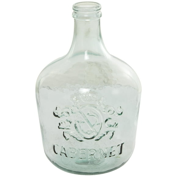 DecMode 17" Handmade Spanish Bottle Neck Teal Recycled Glass Vase with Cabernet Typography and Scrolled Emblem