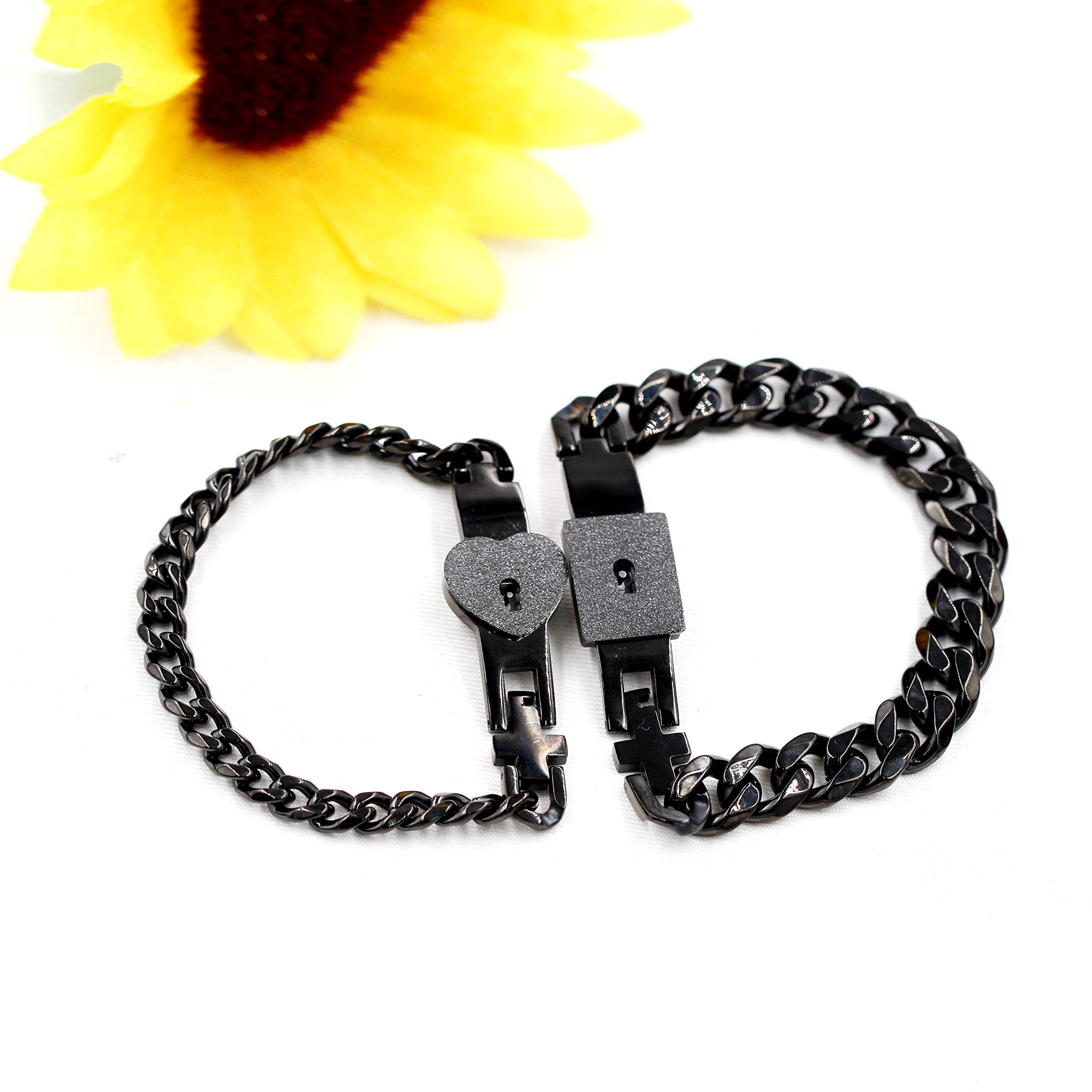 Uloveido 2pcs Black Couples Square and Heart Lock Bracelet Uloveido 2pcs Black Couples Square and Heart Lock Bracelet
