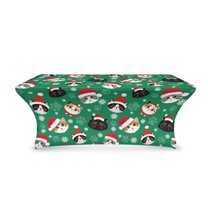 TSOVTHRID Cute Cat Christmas Hat Print Polyester Table Cover for 6ft Tables Fitted Stretch Tablecloth Wrinkle Resistant Table Cloth for Party, Banquet, Wedding, Events Christmas Decor