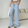 thumbnail image 6 of Women’s Wide Leg Palazzo Pants High Waisted Striped Knit Lounge Pants Elastic Waist Drawstring Casual Pajama Trousers, 6 of 8