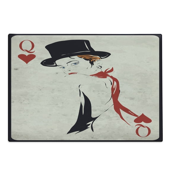 Queen Cutting Board, Retro Style Woman Hat Playing Card Design Poker Casino Gamble, Decorative Tempered Glass Cutting and Serving Board, Large Size, Vermilion Beige, by Ambesonne