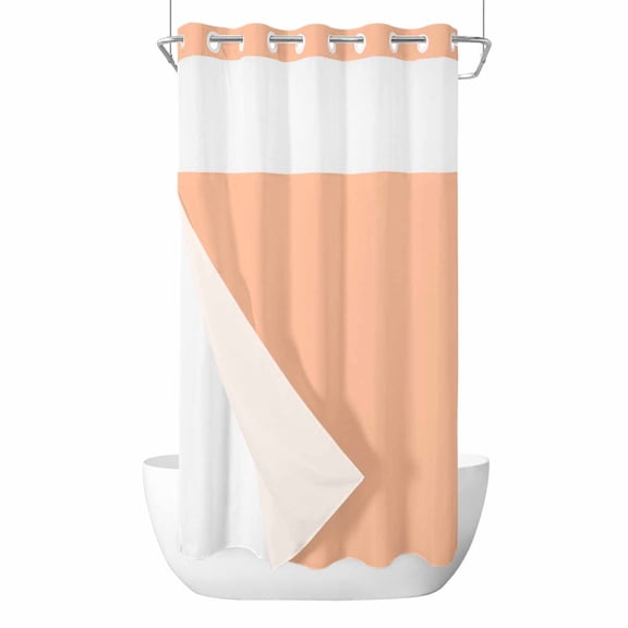 Peach Fuzz No Hook Shower Curtain Waterproof, Bathroom Curtains with Snap in Liners and See Through Top Window, Modern Pure Peach Fuzz Hotel Style Bathtub Curtains Shower 36"Wx72"L