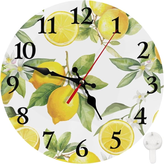 Round Wall Clock Silent Non-Ticking Battery Operated Clock 10 Inch, Summer Lemon Home Decor for Living Room, Kitchen, Bedroom, and Office