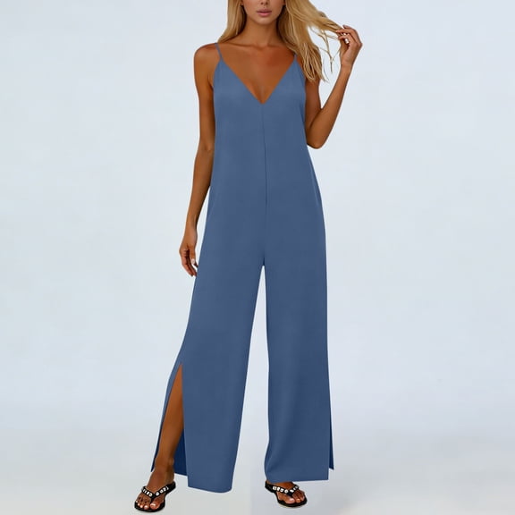 Jumpsuits for Women Oversized Camisole Spaghetti Strap Wide Leg Overalls Womens Summer Casual Solid Loose Fits Lightweight Comfy Ankle Slits Rompers
