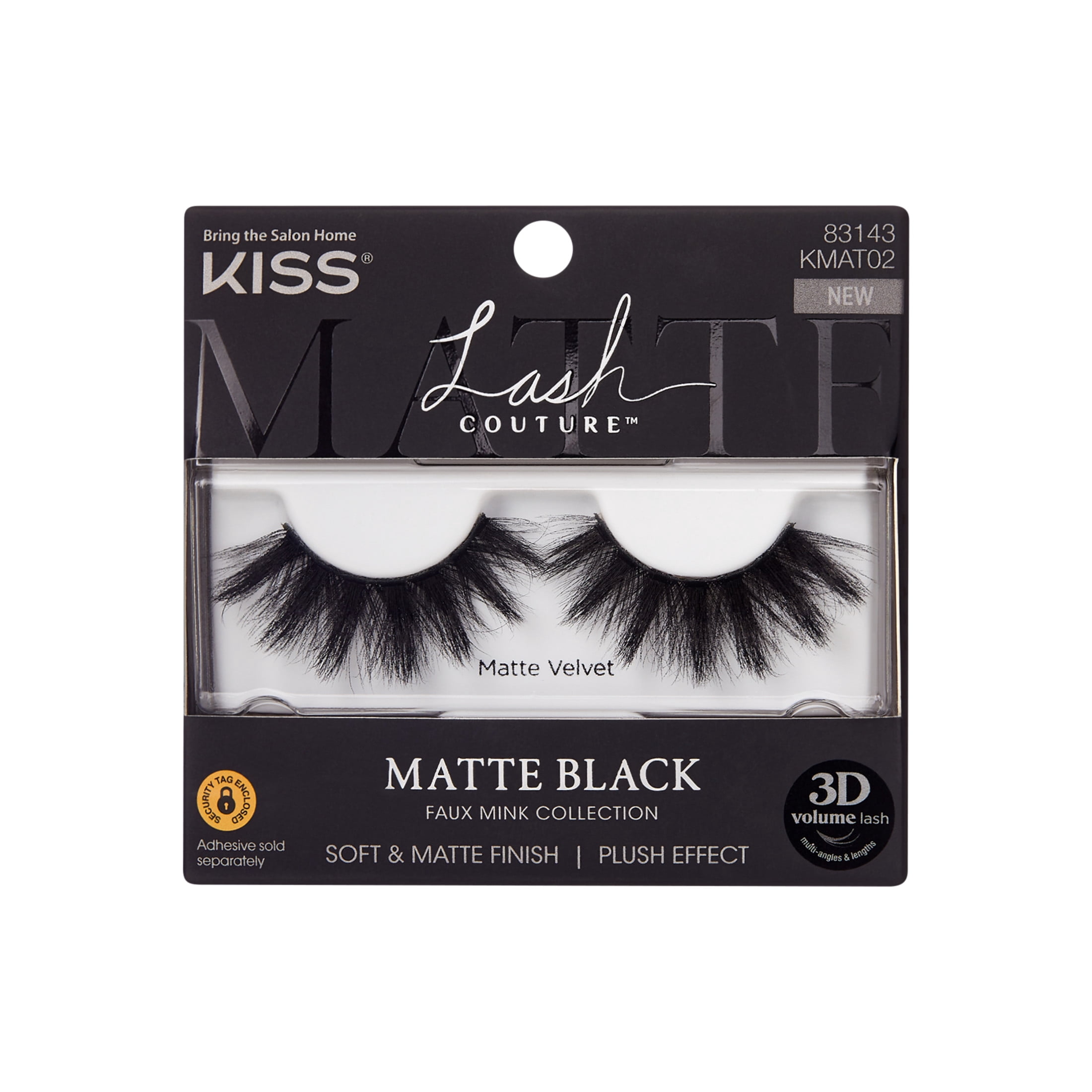 Kiss Lash Couture Matte Black Faux Mink False Eyelashes, Strip Lashes, Matte Velvet, Black, 1 Pair and  KISS Strip Lash Adhesive, Lash Glue, 24hr Strip Eyelash Adhesive, Clear, 0.17 oz.
