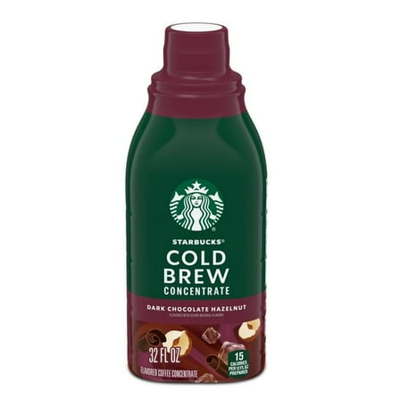 Starbucks Dark Chocolate Hazelnut Naturally Flavored, Bottled Cold Brew Coffee Concentrate Drink, 32 oz, Pack of 4