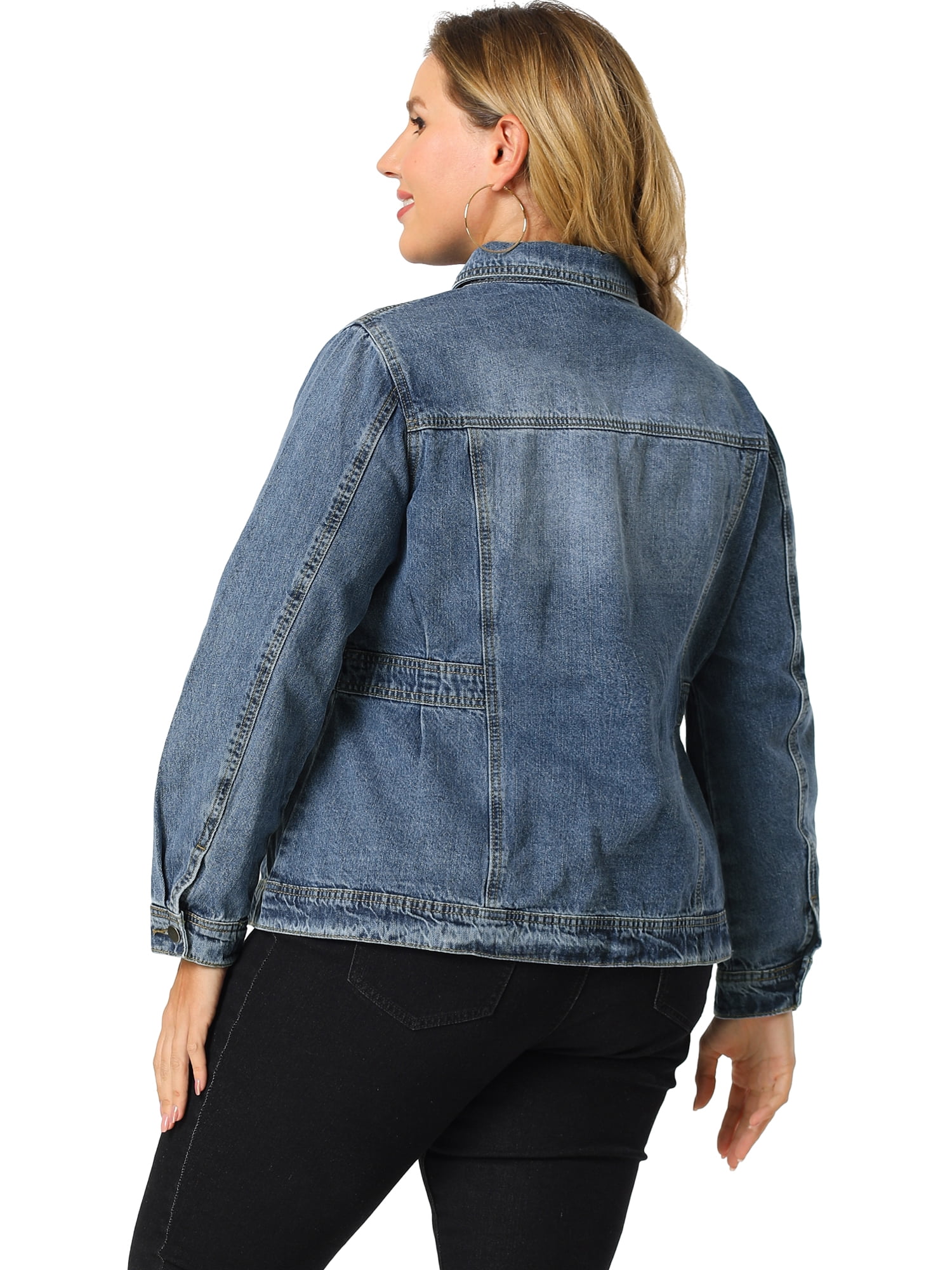 DARING DIVA Women's Plus Size Button Washed Front Loose Jean Jacket 6X Blue