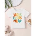 thumbnail image 1 of Jesus Loves Me" Colorful Letter Print Boys' T-Shirt - Soft Cotton, Comfortable Short Sleeve Crew Neck, Ideal for Spring/Summer Casual Wear, Boy T Shirt, 1 of 6
