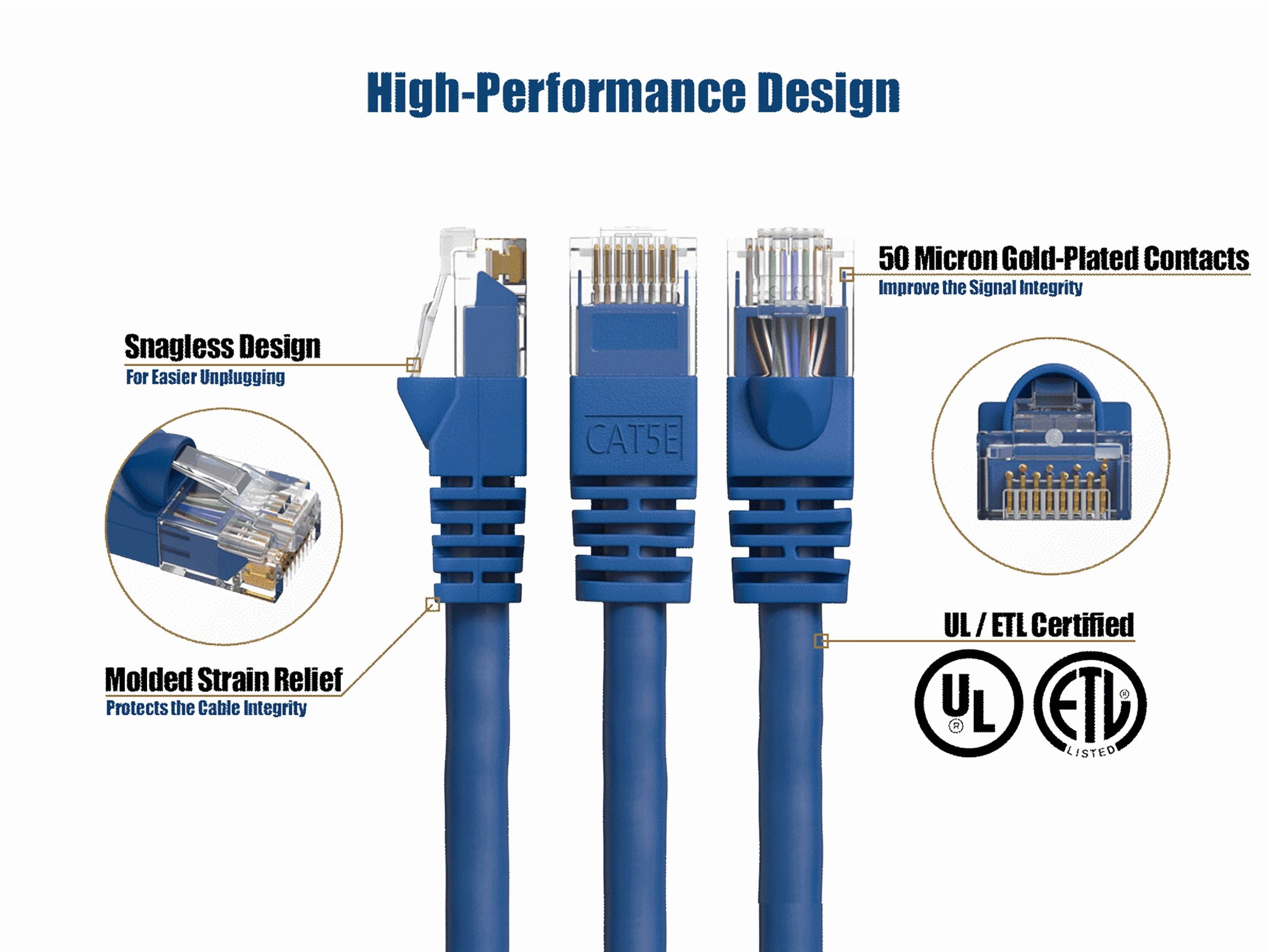 Cable Leader 100ft Cat5e UTP Ethernet Network Patch Cable Snagless 24AWG Bare Copper, Blue