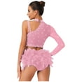 thumbnail image 2 of Xnihocha Women Crop Top with Feather Briefs 2 Piece Jazz Latin Lyrical Dance Outfit Sparkly Rave Pink XXL, 2 of 5