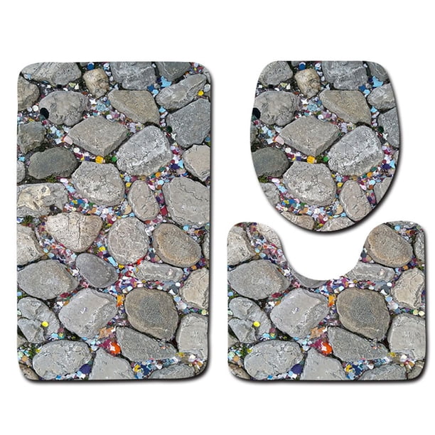 Juego de alfombras de baño con estampado de piedra 3D, alfombrillas de baño antideslizantes, alfombrillas decorativas para asiento de inodoro, alfombra 3 piezas seitruly JJ25267-06