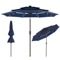thumbnail image 1 of Gaderth 9 ft Patio Umbrella with Solar Lights, 3 Tier Outdoor Patio Umbrella with Vented Top, 24 LED Lights, Easy Crank and Push Button Tilt, 8 Ribs, Table Umbrella for Pool Deck Yard Garden, 1 of 9