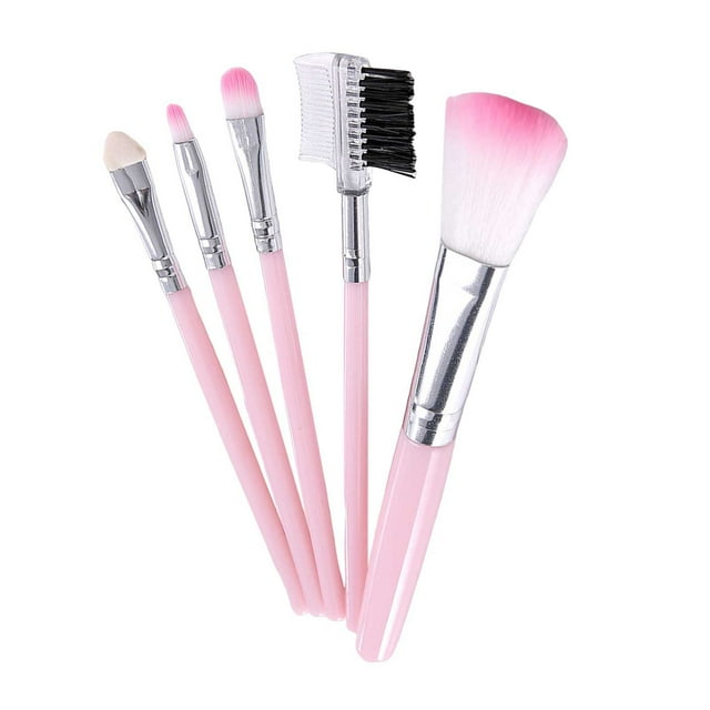 Set de brochas de maquillaje de 5 piezas - Cerdas supersuaves, mangos resistentes, versátiles para base, sombra de ojos y corrector