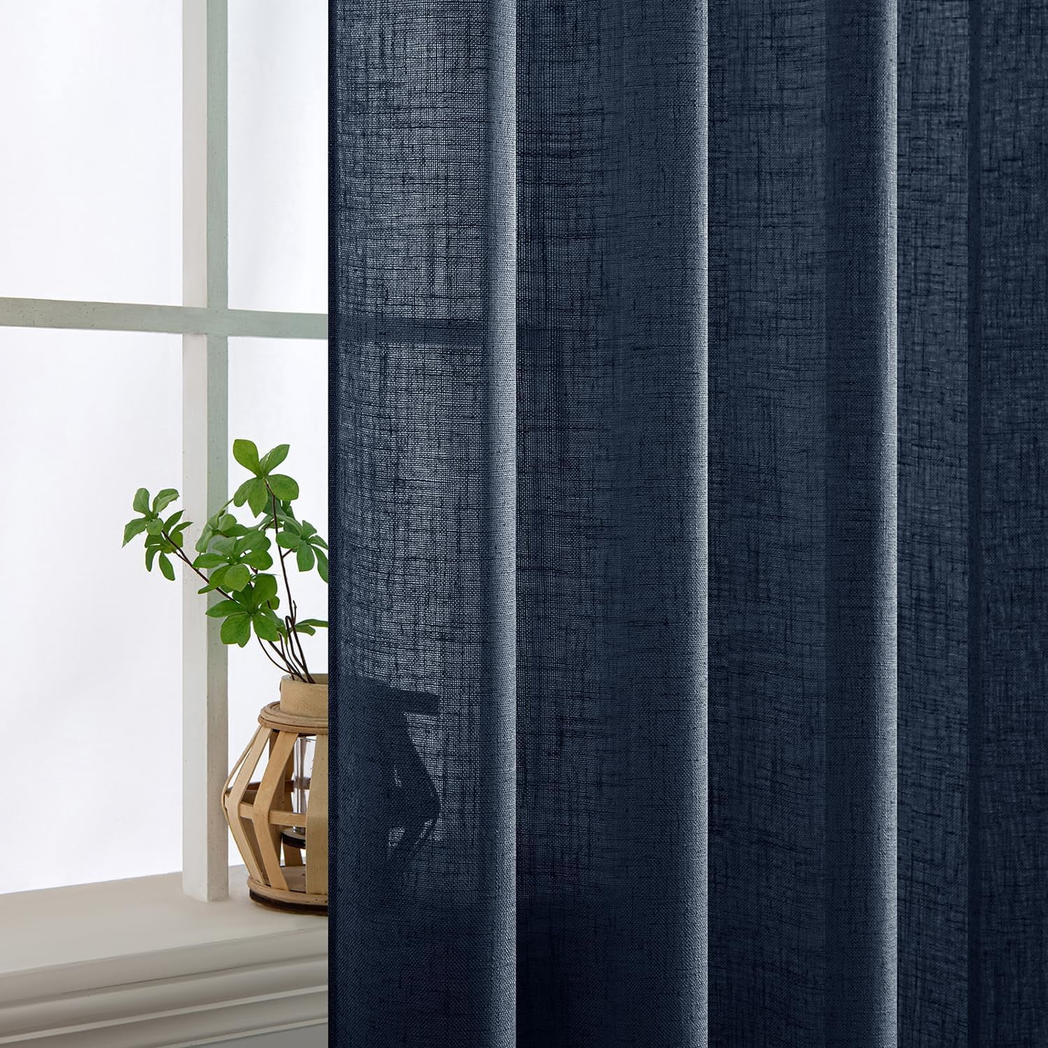 Linen Curtains 84 Inch Length 2 Panels for Bedroom Living Room, Soft Thick Linen Textured Back Tab Window Drapes Semi Sheer Light Filtering Rod Pocket Modern Farmhouse Decor