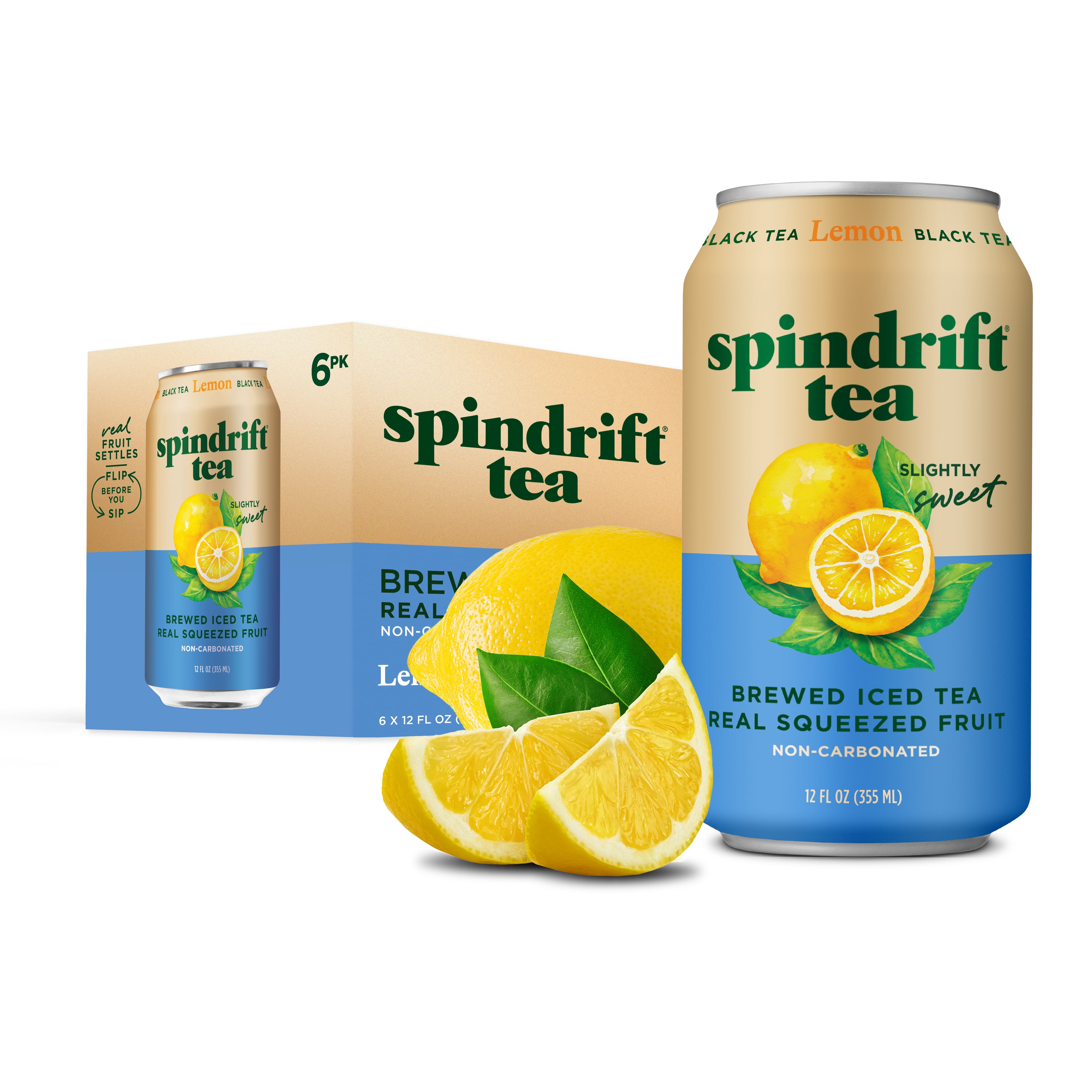 (4 pack) Spindrift Lemon Iced Tea, Real Brewed Black Tea with Real Squeezed Lemon Juice, Low Calorie, 6 pack, 12 fl oz Cans, Caffeinated
