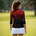 thumbnail image 5 of Uorisanigo Valentine's Day Heart Long Sleeve Golf Polo Shirts for Women Versatile Comfortable 3/4 Roll Sleeve Athletic Polo Workout Tops Fashion Workout Sports Daily Wear with Zipper, 5 of 7