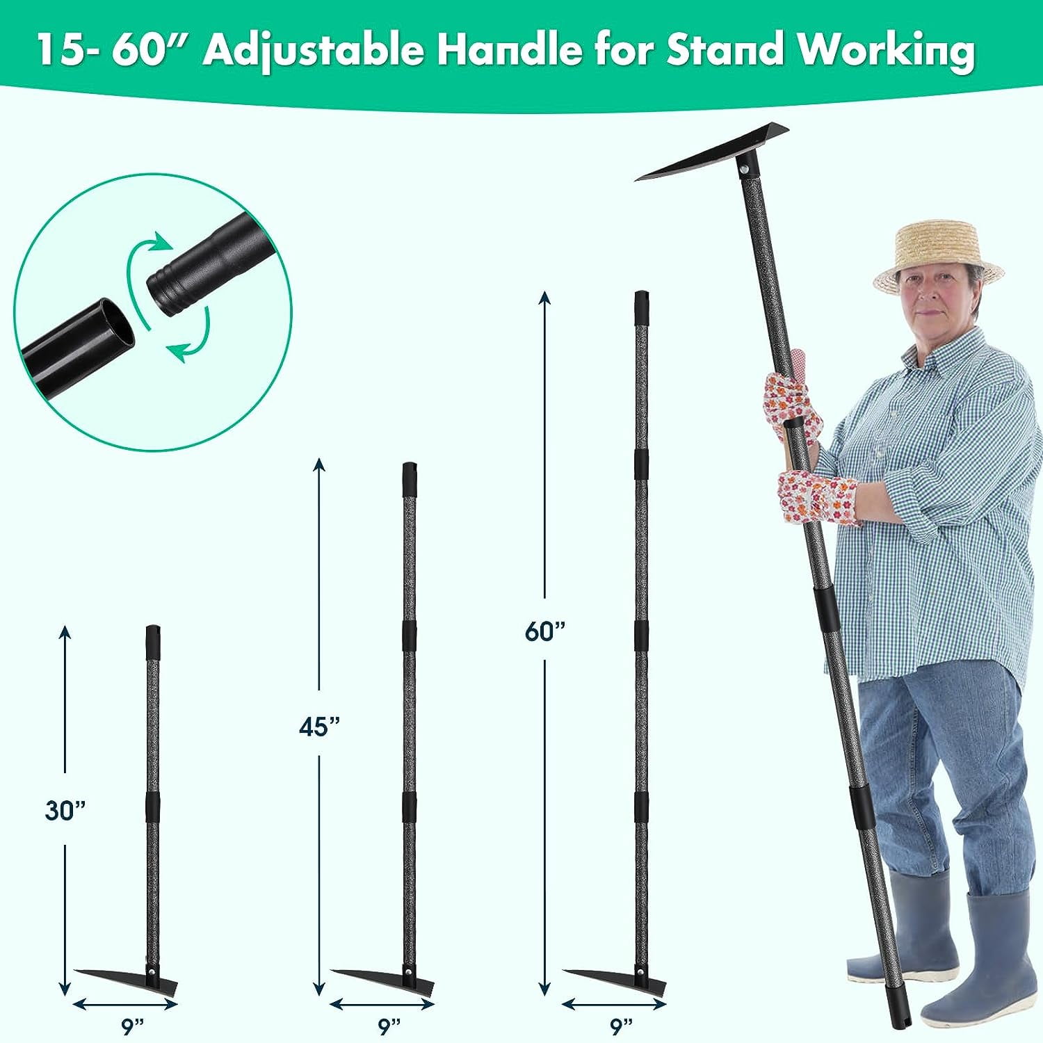 Yeyebest Adjustable 72” Triangle Hoe with Metal Handle