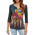 thumbnail image 4 of Women's 250th Anniversary USA Shirt Patriotic American Flag Print V-Neck Button 3/4 Sleeve T-Shirt, 4 of 6