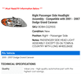 thumbnail image 2 of Right Passenger Side Headlight Assembly - Compatible with 2001 - 2007 Dodge Grand Caravan 2002 2003 2004 2005 2006, 2 of 2