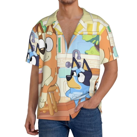 Saiise Bluey Mens Front Pocket Hawaiian Shirts Casual Floral Shirts Short Sleeve Button Down Beach Tropical Shirts