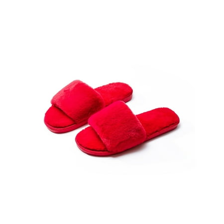 

Daeful Womens Soft Faux Fur Fuzzy Slip on Sandals Slide Slippers Flat 18 Colors