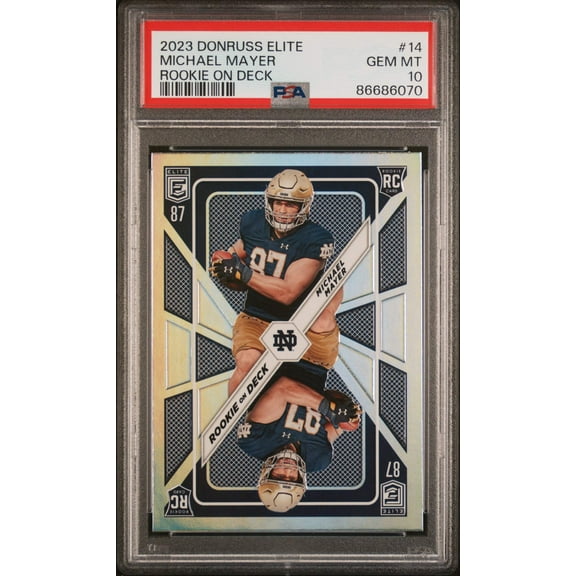 Graded 2023 Panini Donruss Elite Michael Mayer #14 Rookie on Deck Rookie RC Football Card PSA 10 Gem Mint