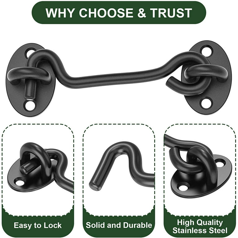 Barn Door Latch, 4Inch Latch Hook Heavy Duty Solid Thicken Stainless Steel  Gate Latches, Security and Privacy Hook Lock Cabin Hooks and Eye Latch