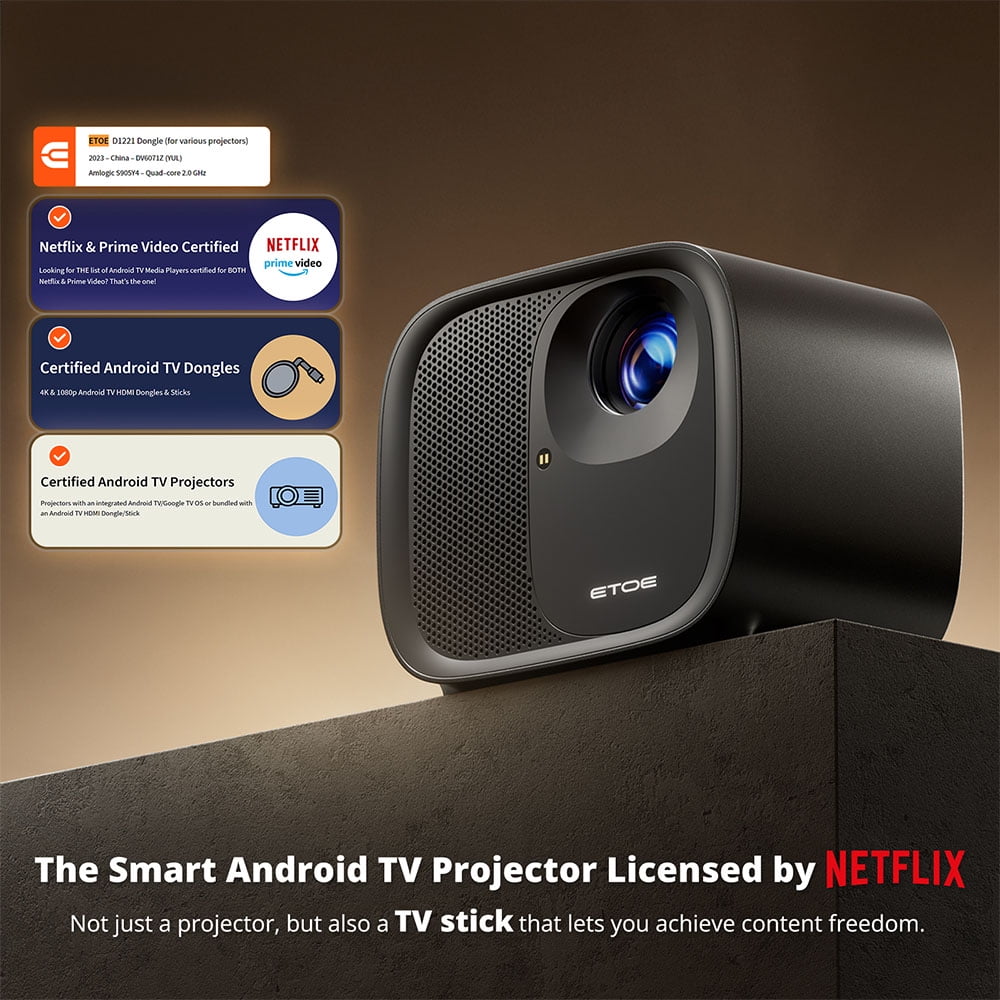 ETOE E3 Pro Google TV Smart Projector, 1080P FHD Home Theater Projector with 600 ANSI Lumens, 20W Audio, Auto Focus & Auto Keystone, Bluetooth WiFi, 4K Decoding, Black