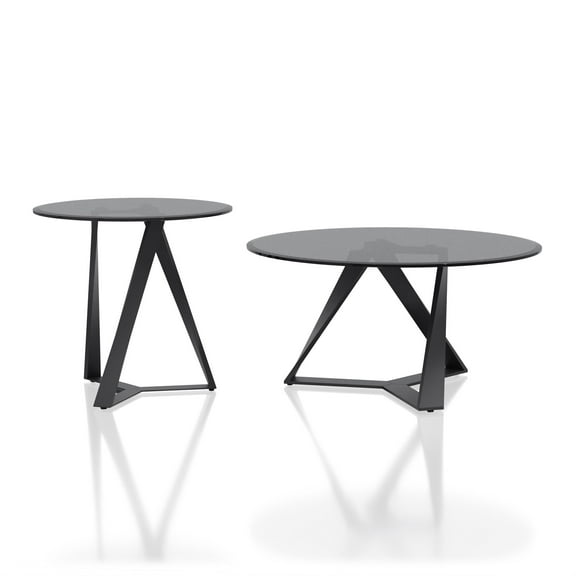 Furniture of America Hetra Metal 2-Piece Coffee Table Set in Black