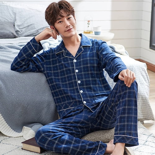 PIKADINGNIS Autumn Winter Men Sleepwear Set Long Sleeve Male