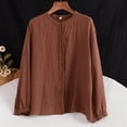 thumbnail image 7 of Tbopshirt Womens Blouses Tops for Women Fashion Solid Color Summer Long Sleeve Imitation Linen Button Neckline Closing Blouse, 7 of 7