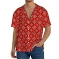 thumbnail image 1 of Balery Red White Snowflakes Camisa Casual de Manga Corta con Botones para Hombre, Texturizada, Estilo Cubano, para Playa, Verano-Medium, 1 of 5