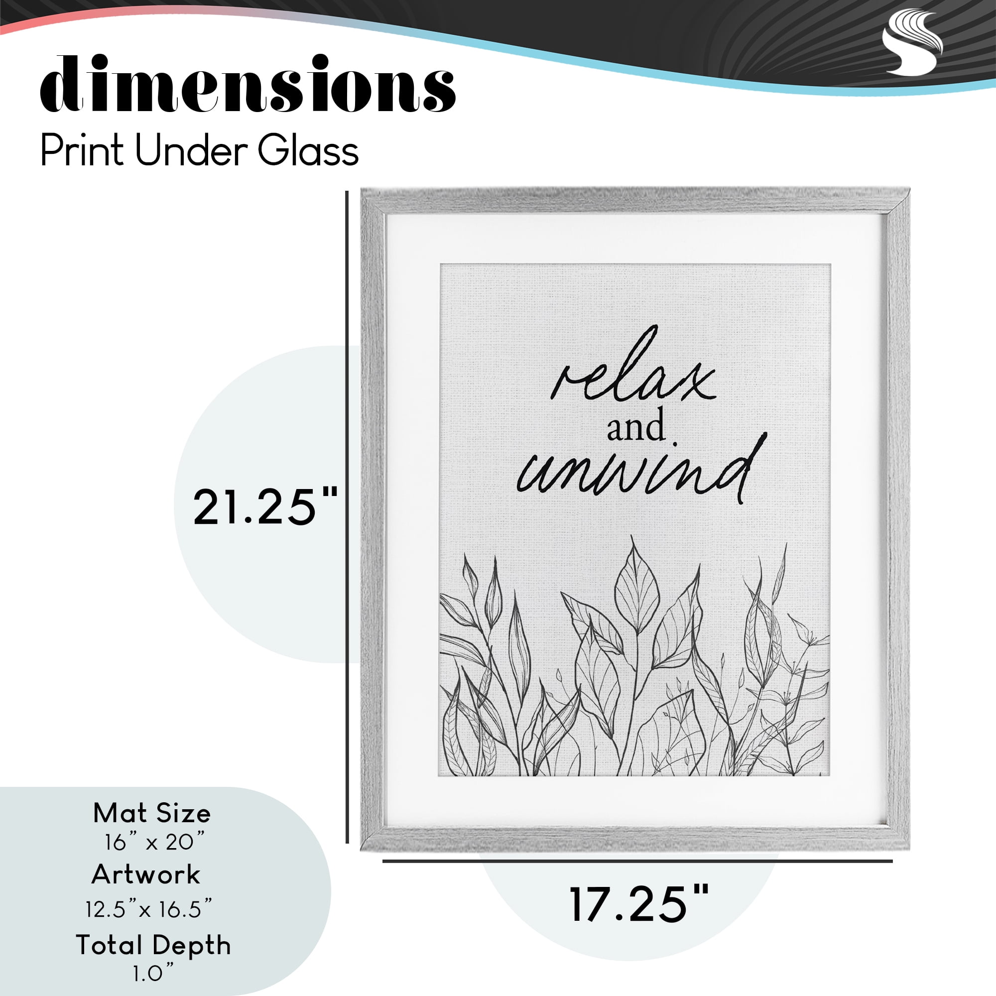 Relax Unwind Minimalist Leaves Gray Framed Print Under Glass, design by Lettered and Lined