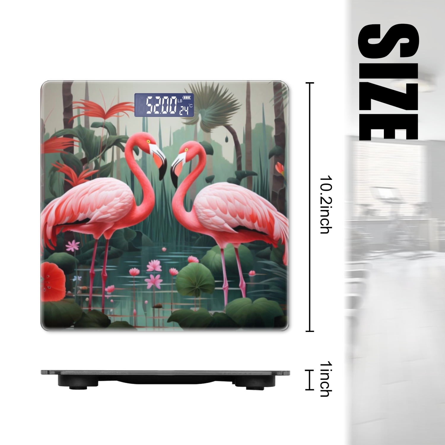 Bathroom Scale, Highly Accurate Digital Body Scale,Precisely Measures Weight up to 400 lbs-Pink Flamingos In The Tropical Forest With Green Background