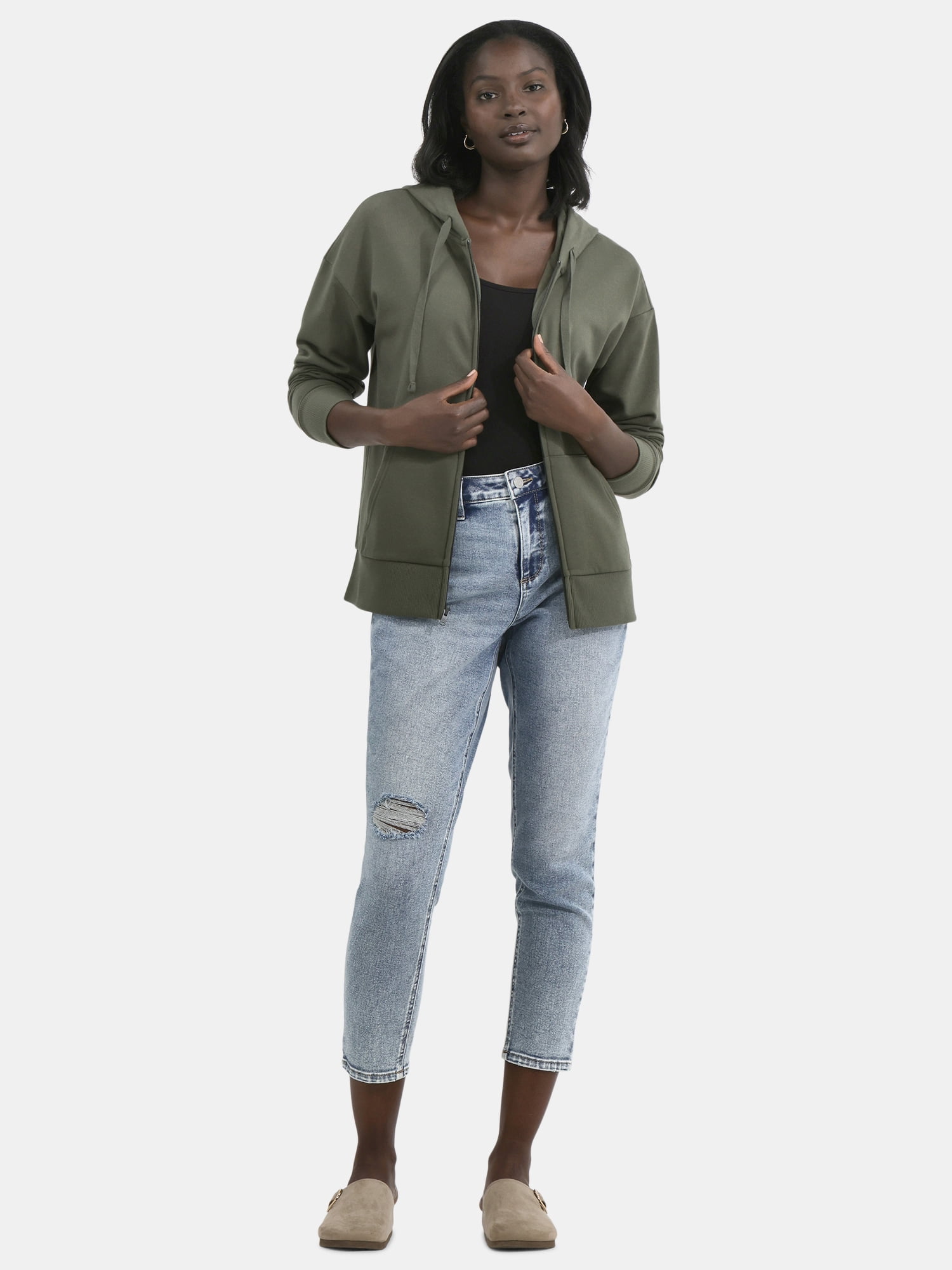 Time and Tru Women's and Women’s Plus Zip Front Fleece Hoodie Jacket, Sizes XS-4X