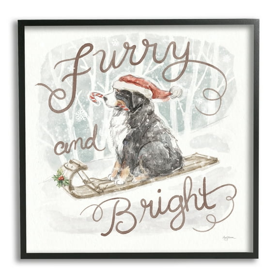 Stupell Industries Furry & Bright Dog Holiday Painting Black Framed Art Print Wall Art, 17 x 17