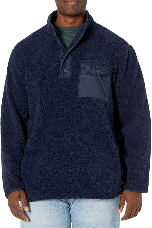 Men's Quarter Button Sherpa Fleece Pullover, Navy Small