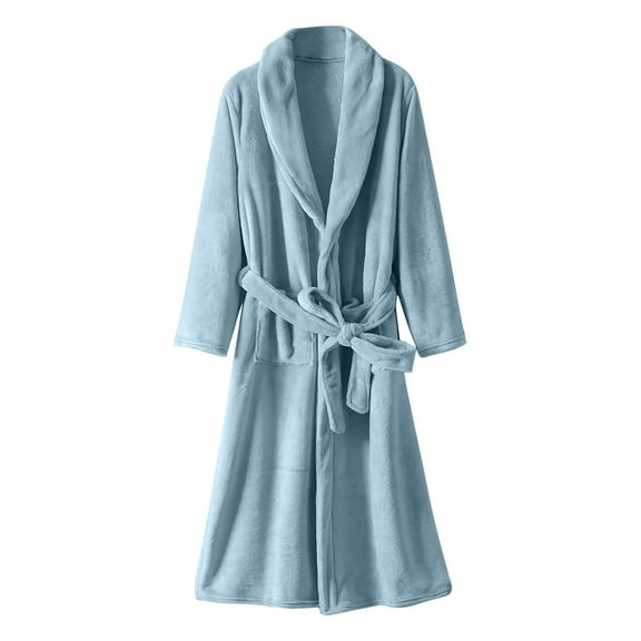 Generic Soft Plush Women Fleece Robe Long Sleeve Cozy Warm Bathrobe Fuzzy Female Solid Long Spa Robe with Belt