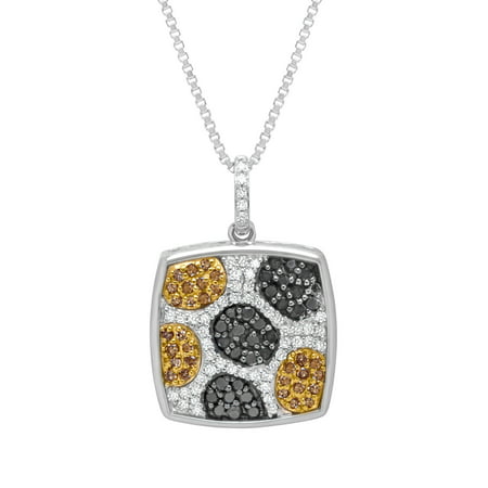 1/2 ct Black, White & Champagne Diamond Pendant Necklace in Sterling Silver & 14kt Gold