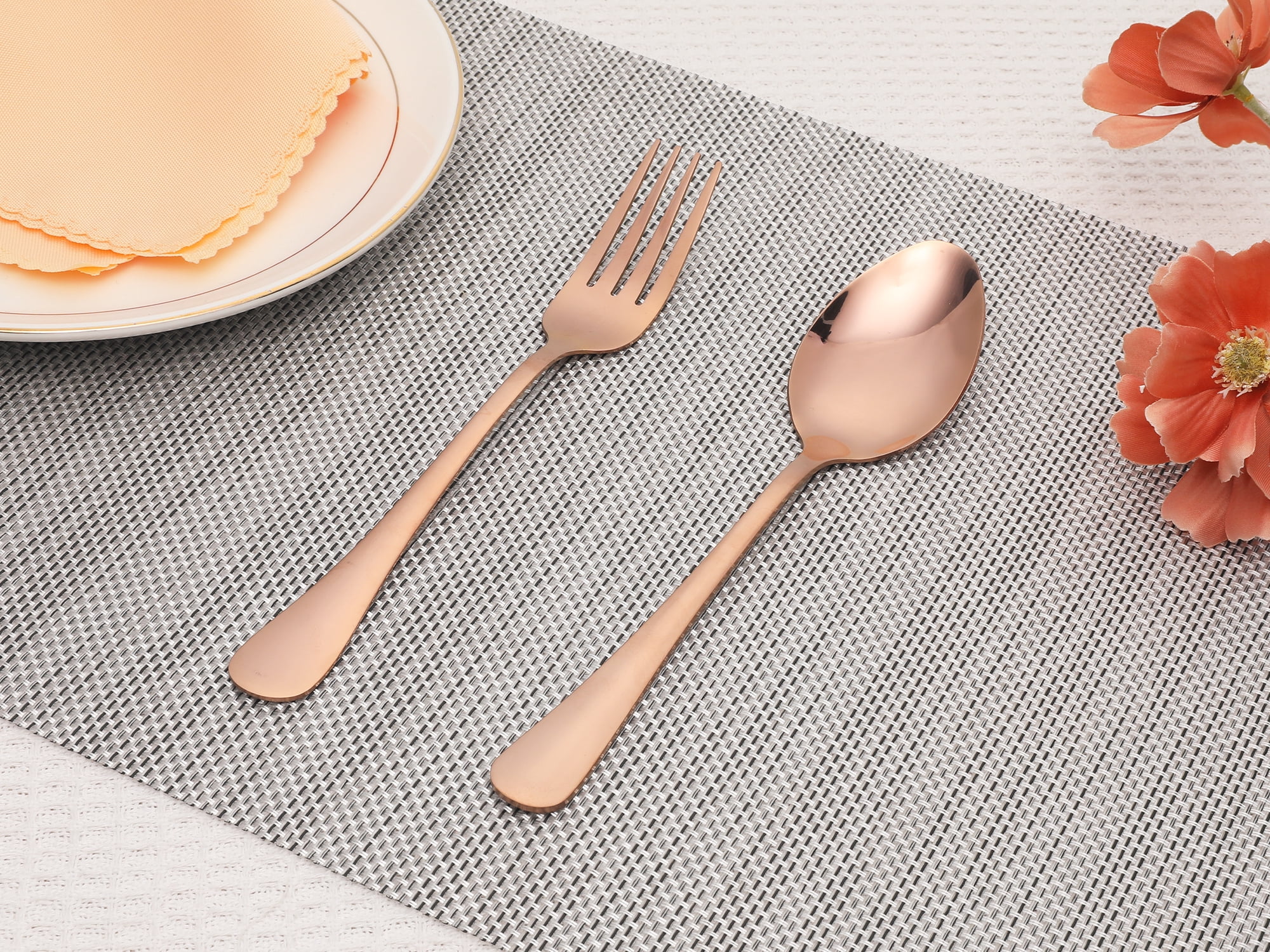 Unique Bargains 12 Pcs Silverware Set Stainless Steel Flatware Rose Gold