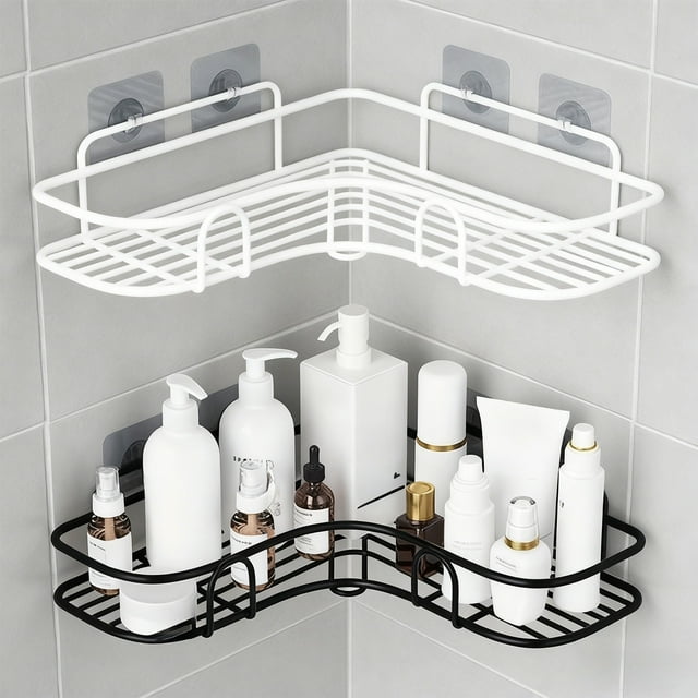 Sentmoon Bathroom Storage Shelves Bathroom Organizers and Storage Non Perforated Bathroom Storage Rack Wall Mounted Toilet Bathroom Sink Washbasin Double-layer Storage Basket