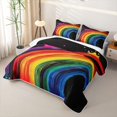 thumbnail image 3 of Manfei Watercolor Rainbow Bed Spread Queen, Graffiti Lines Art Queen Coverlet Set, Black Rainbow, 3-Piece, 1 Quilt and 2 Pillowcases, 3 of 7