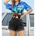 thumbnail image 4 of HAPPY BAY Hawaiian Shirts Womens Casual Summer Beach Party Short Sleeve Tropical Vacation Blouse Shirt V Neck Blouses Dress Tops Tee Shirts for Women XXL Palm Tree View, Royal Blue, 4 of 6