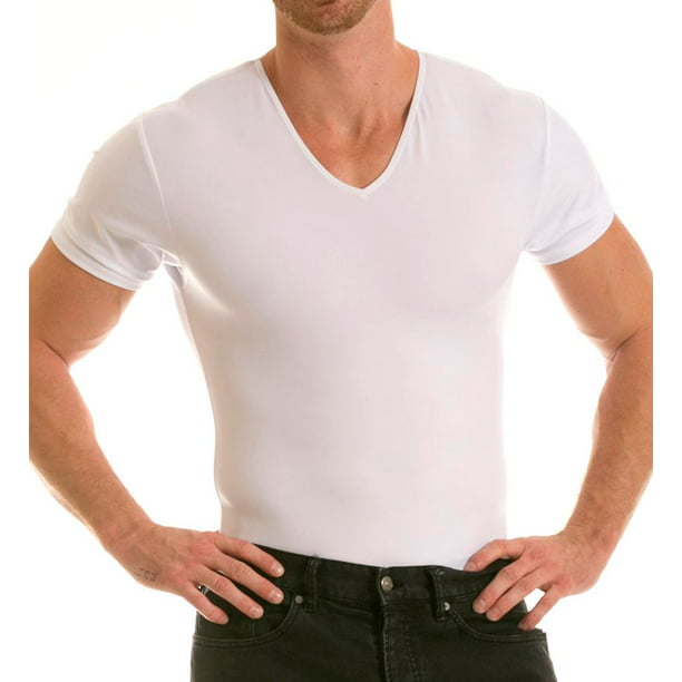 Men's Insta Slim VS0001 Slimming Compression V-Neck T-Shirt (White L)