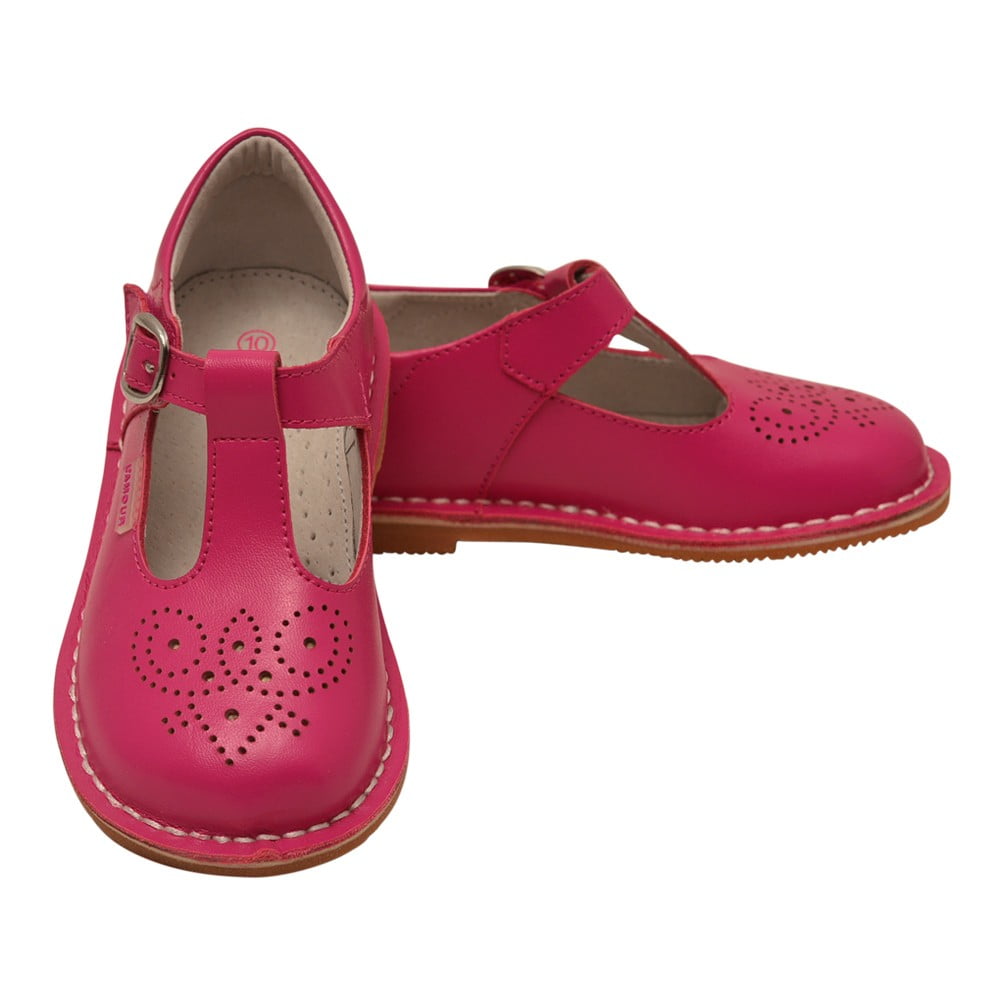 L'Amour - L'Amour Girls Fuchsia T-Strap Perforated Stitch Down Leather ...